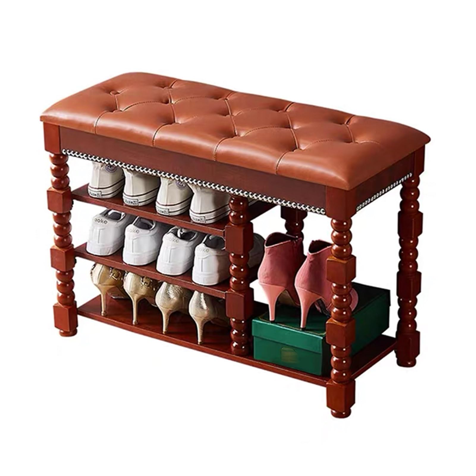 GDMDPTE Rosewood Shoe Rack Bench Multi-Functional Shoe Storage with Adjustable Shelves Cushion Seating & Flip Lid Solid Wood nizer for Entryway - 31.5IN