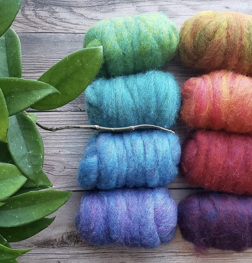 Image of Revolution Fibers Frutti Looped Wool Variety Pack | 8 Luxurious Blended Colors of Corriedale Fleece Fiber | Perfect for 3D Needle Felting, Wet Felting & Spinning