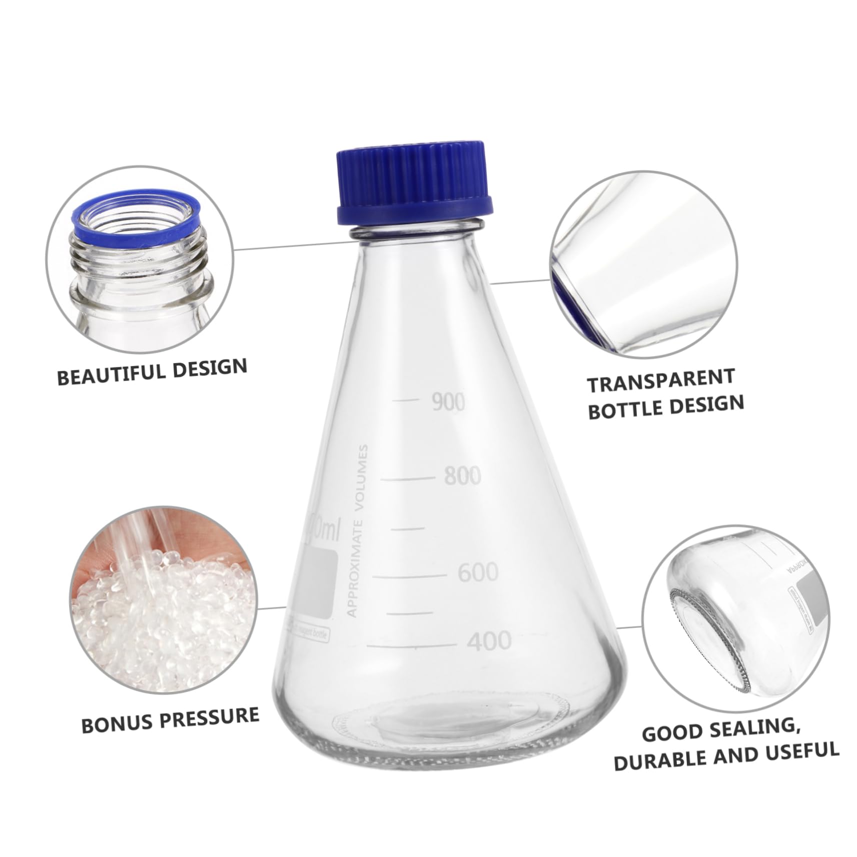 NAMOARLY 1000ml Conical Flask Blue Screw Cap Lab Reagent Bottle Experiment Flask Safe School Lab Use