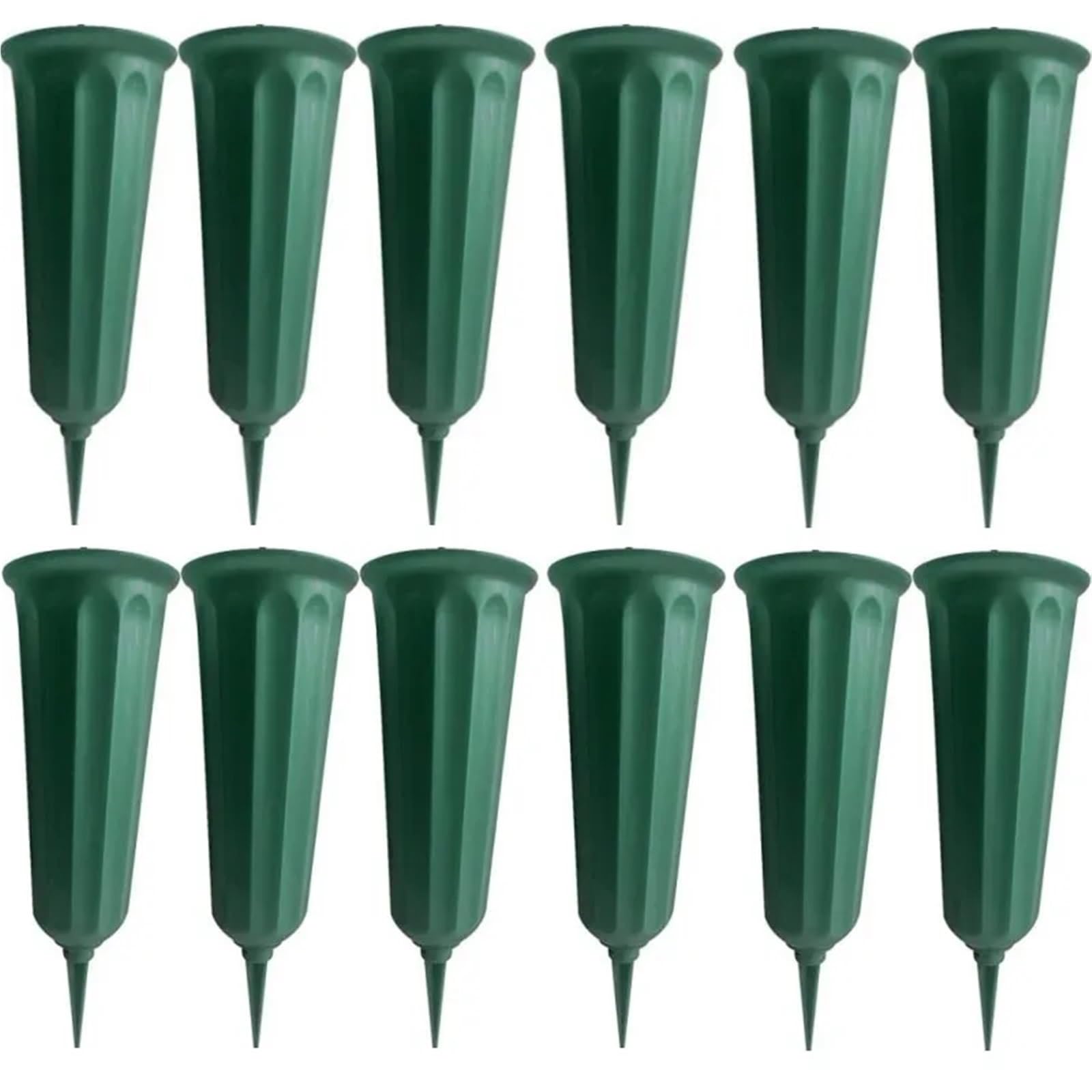 Grave Vase With Spikes Plastic Floral Holder Artificial Fresh Flowers Memorial Cemetery Decoration In Ground for cemetery(Green 12PCS)