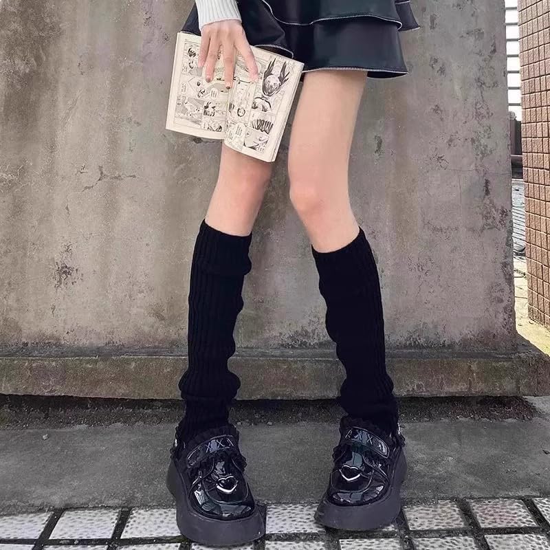 Lolita Leg Warmers Women Socks Knitted Warm Foot Cover White Black Warmer Autumn Winter Boot Cuffs Stockings