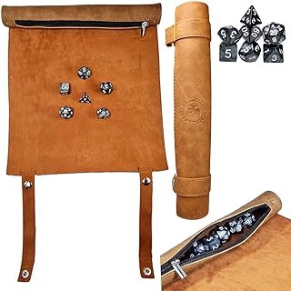 POWER BEAST Dungeon 2 in 1 Dice Rolling Mat & Dice Holder Dice Tray + Dice Set D&D Polyhedral DND 7pcs, Portable Foldable Gaming Scroll, Dungeons and Dragons, D&D, DND, RPG.