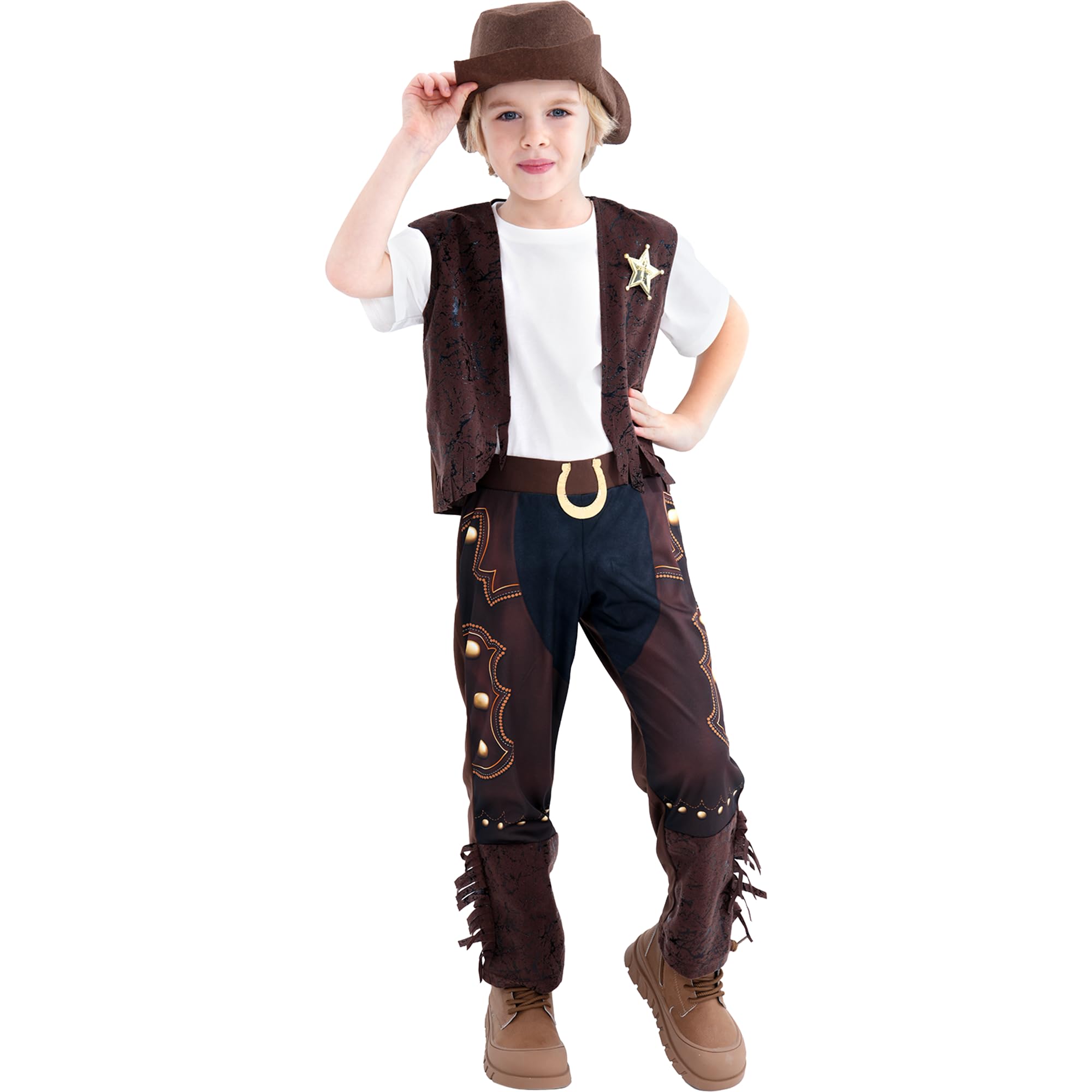 Webeasy Western Cowboy Costume for Kids Kids Cowboy Outift Wild Western Cosboy Fancy Dress - Role Play, Halloween, Parties Events
