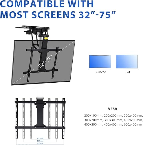 Miniatura 3 de TOPSKY Soporte de TV giratorio ajustable eléctrico con control remoto y controlador de aplicación, soporte de techo motorizado grande para