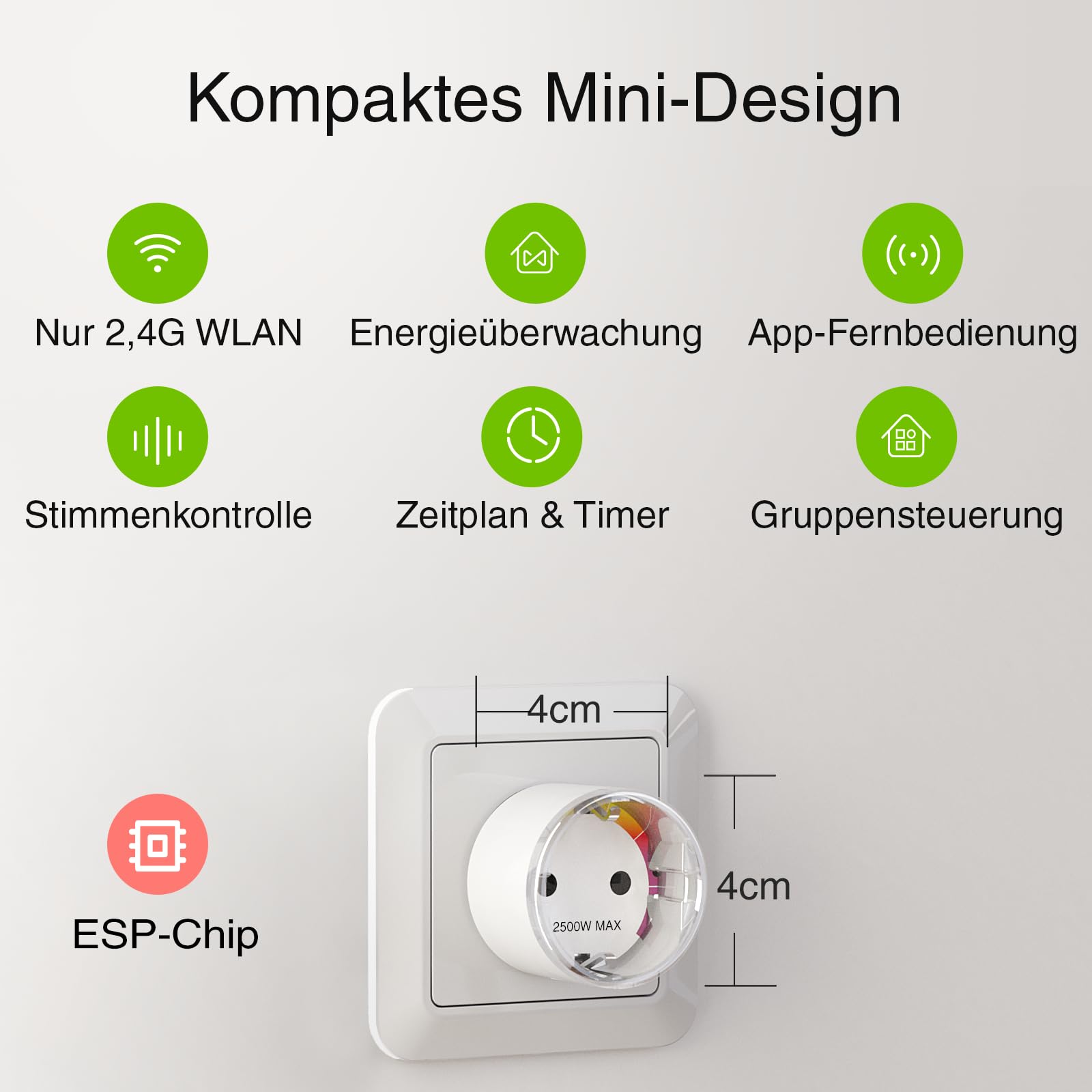 GHome Smart Prise Intelligente WiFi, ESP8285 | Support Clignotant Tasmota | Mesure Consommation Électrique, Télécommande via App, Compatible Alexa, 10A, Certifié TÜV, 2,4GHz