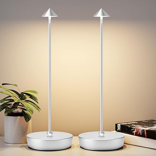 Miniatura 16 de 2Pack Lámpara de mesa recargable inalámbrica, lámpara de escritorio LED portátil alimentada por batería de 6000 mAh, lámpara de metal USB, 3 niveles