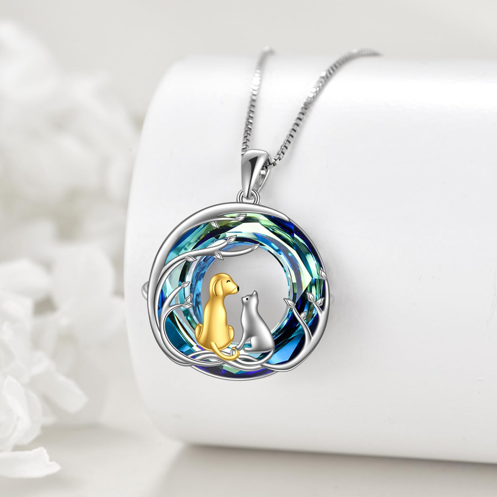 Vadmans Baum des Lebens Kette Sterling Silber Schwester Blau Kristall Anhänger Halskette Schmuck Geschenke für Damen Frauen