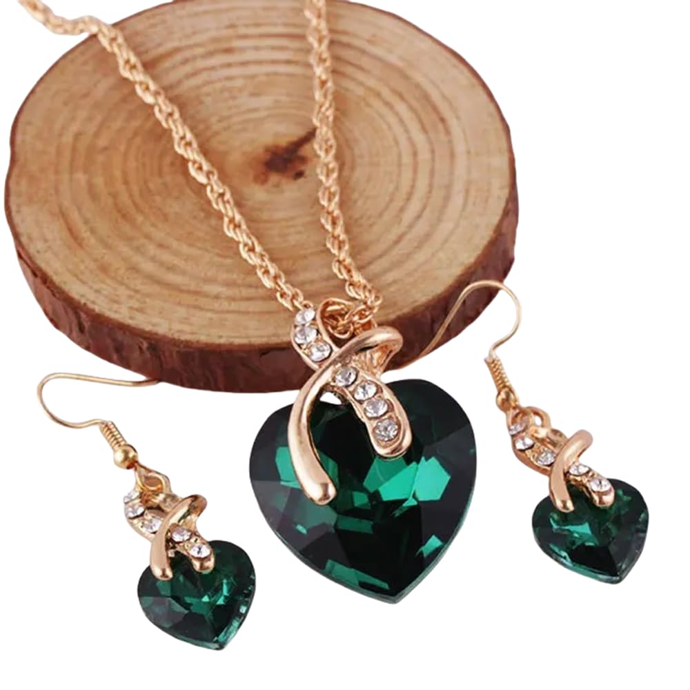 Gold plated jewelry set for women's crystal heart-shaped necklace earrings jewelry set for brides' wedding accessories Earrings and necklace set