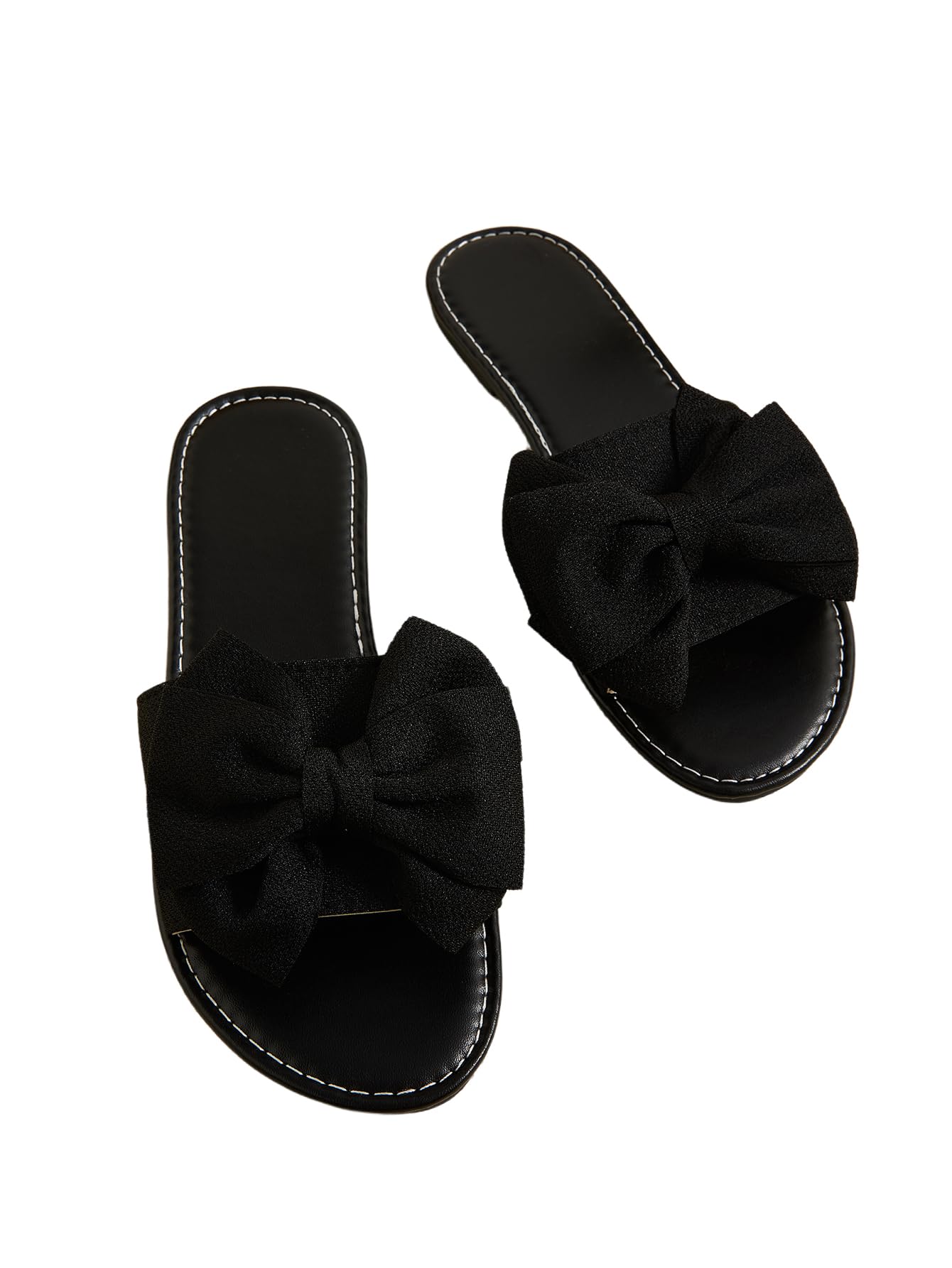 Photo 1 of GORGLITTER Women's Bow Sandals Dressy Wedding Open Toe Slip On Slide Sandals Summer Vacation Cute Comfortable Shoes Black 9