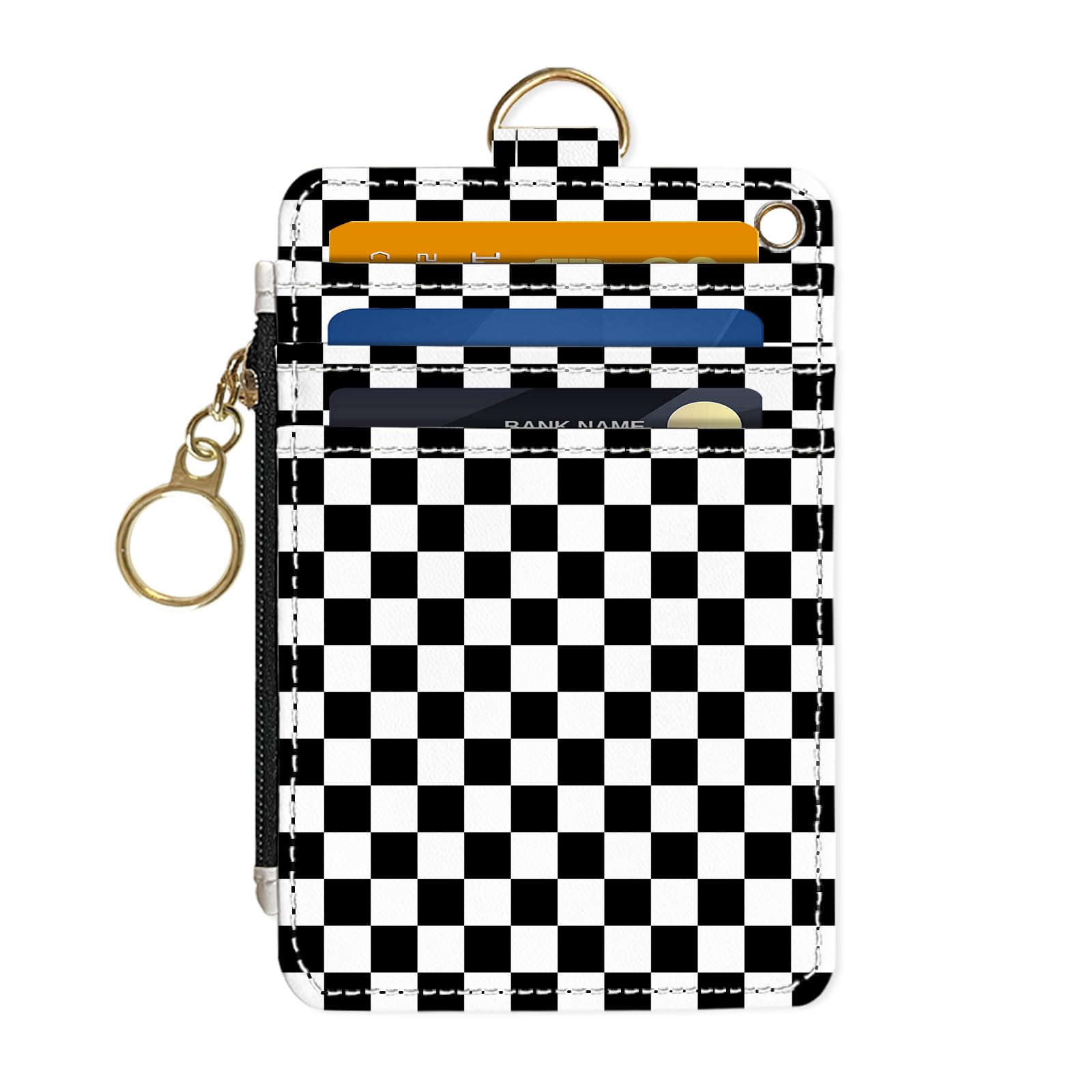 Slim Wallet Credit Card Holder Black and White Checkered RFID Wallet Women Cute Small Front Pocket Wallet With