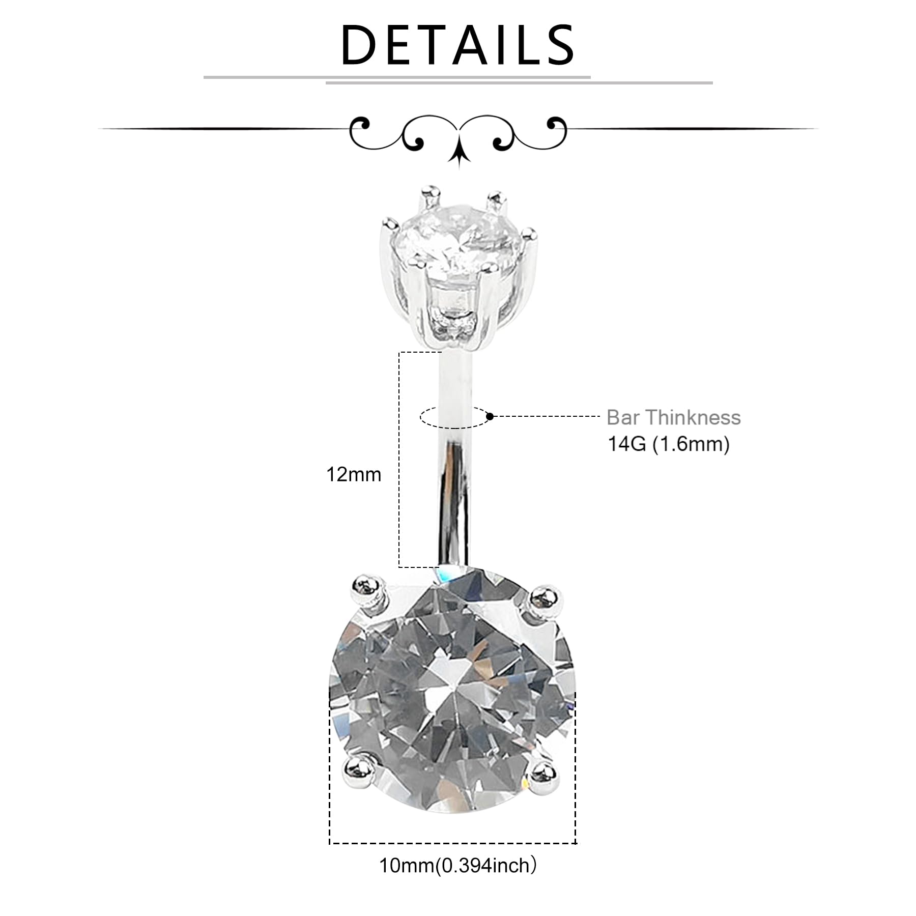 AceFun Piercing ombligo plata 925 8mm 10mm 12mm Big CZ Bananabells Piercing vientre Joyería para Mujeres Belly Button Navel Rings Body Piercing Joyería para ella