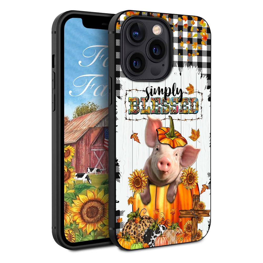 Simply Blessed Fall Sunflower Thanksgiving Pumpkin Pig Phone Case Compatible with iPhone 11 12 13 14 15 Pro Max Samsung Z FILP 3/4 Galaxy S23 S22 S21 S20 FE A14 A54 A03S A13 A53 Note 20 Moto