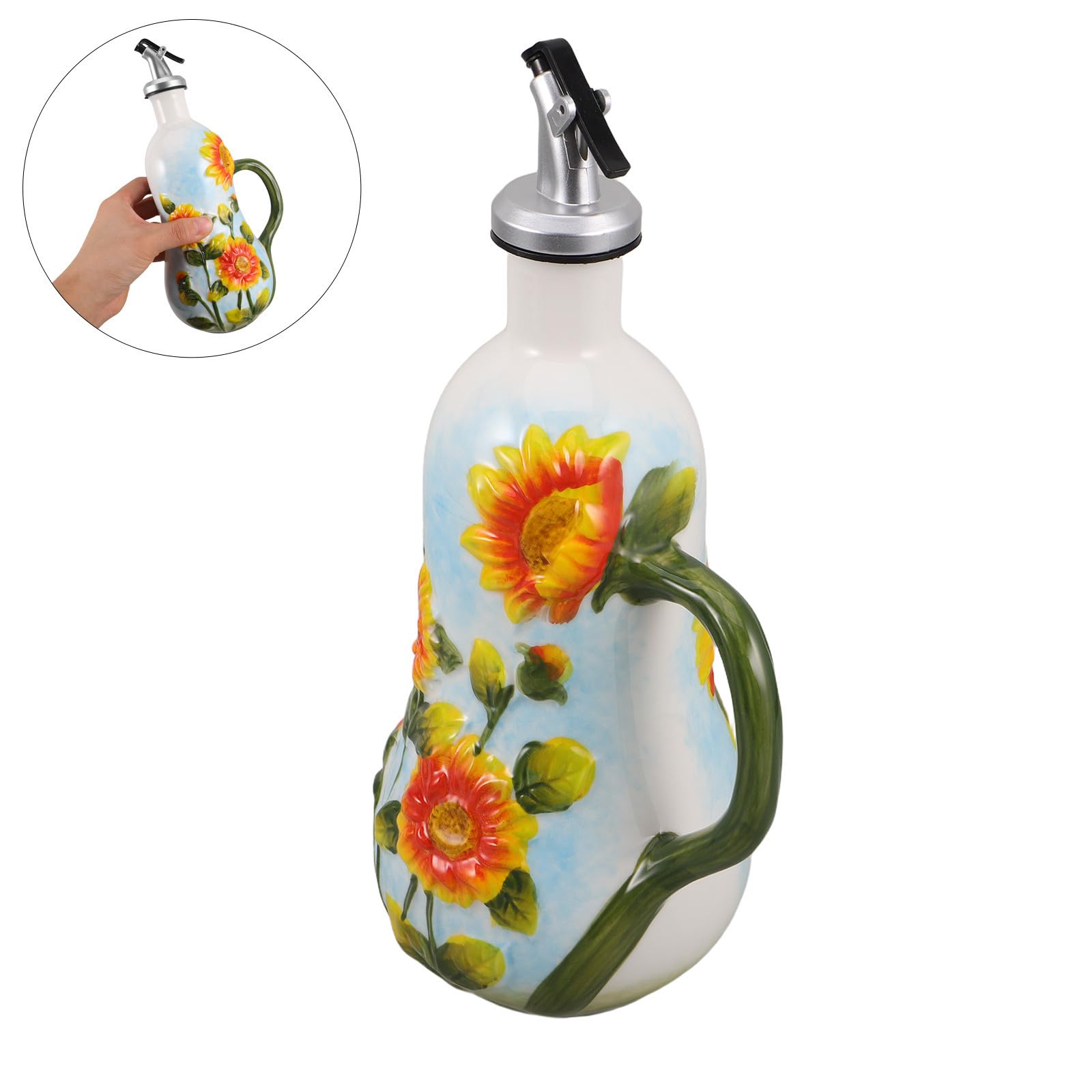 Operitacx Botella Dispensadora de Aceite de Oliva de Cerámica con Diseño Europeo Elegante y Capacidad de 600ml, Fácil de Limpiar y Reutilizable para Cocina y Comedor