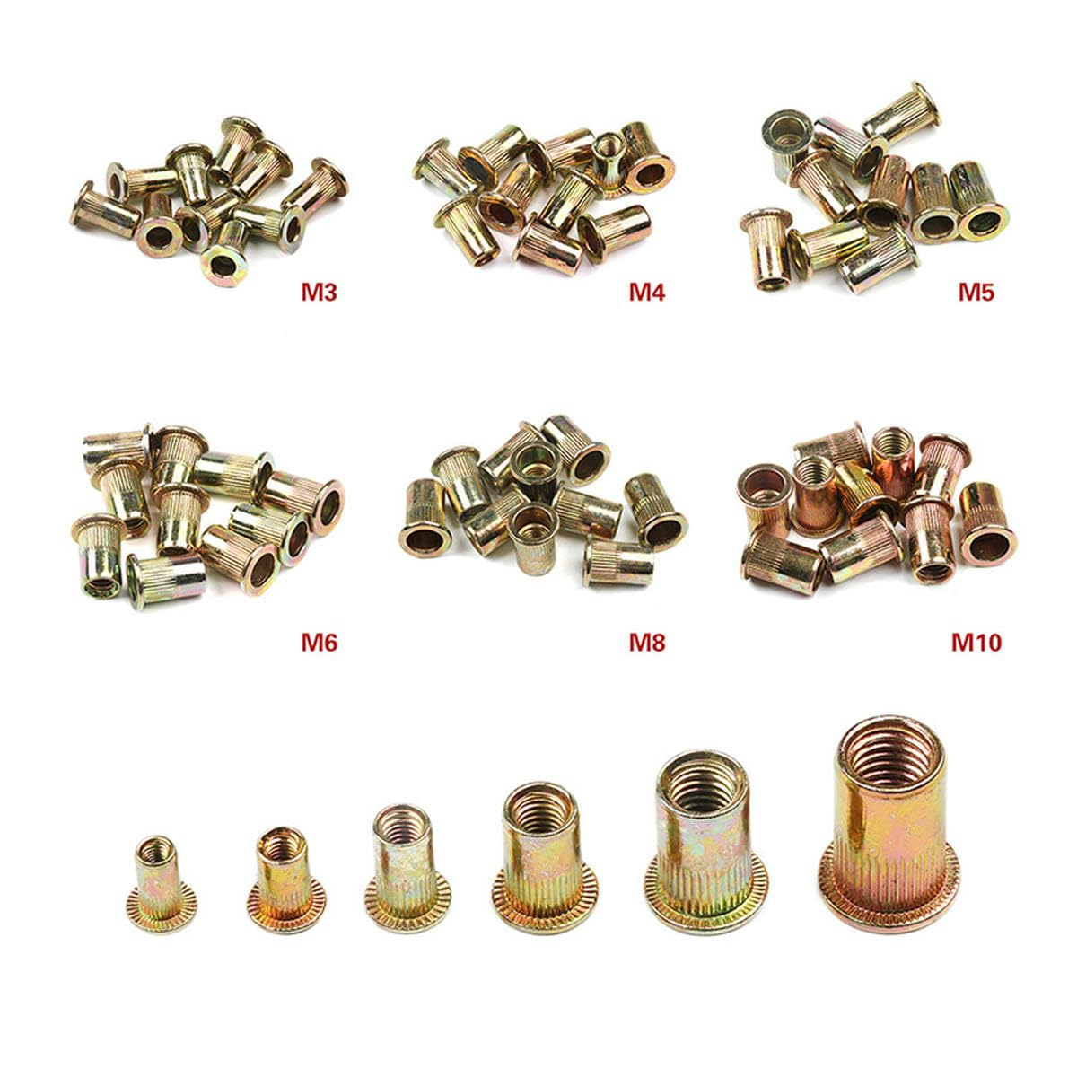 200/50 pz Dadi per rivetti Set di dadi per rivetti a testa piatta in acciaio inossidabile/acciaio al carbonio M3 M4 M5 M6 Inserto filettato Rivnut Cap Dadi rivettati-200 pezzi M3-M6_a