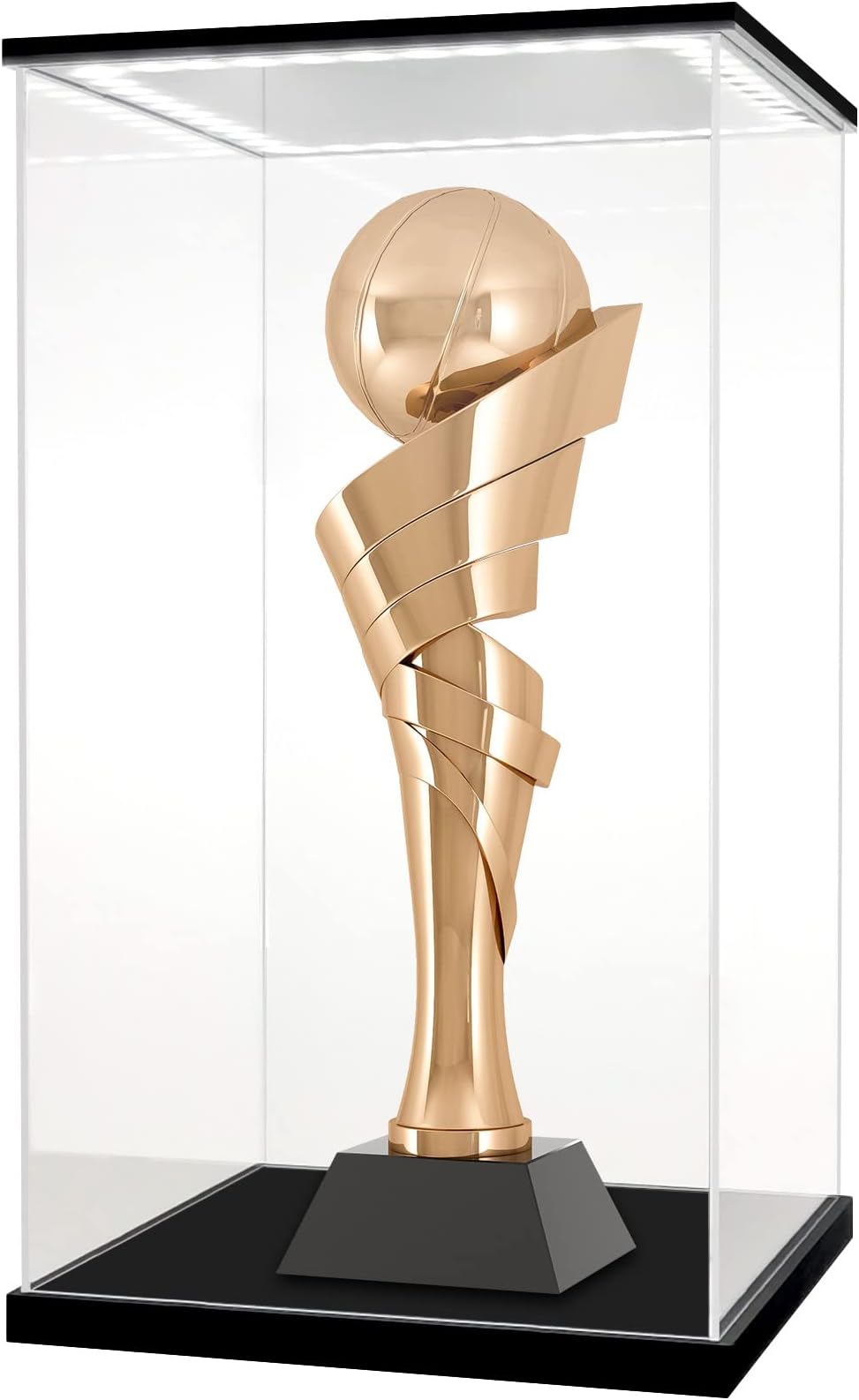 LANSCOERY Clear Acrylic Display Case with Light, Assemble Vertical Display Box Stand with Black Base, Dustproof Protection Showcase for Collectibles Memorabilia Figurines (7.9x7.9x13.8inch;20x20x35cm)