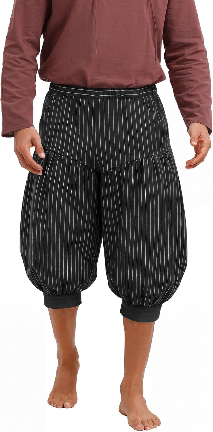 Runcati Mens Renaissance Medieval Pirate Shorts Colonial Pilgrim Pants | Viking Cotton Knicker Breeches, Navigator Halloween Retro Costume Trousers, Cosplay Bottom