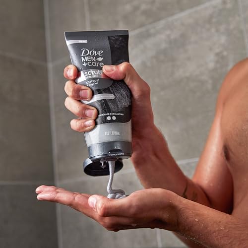 Image of DOVE MEN + CARE Body and Face Scrub Charcoal & Clove Oil Deeply Exfoliates for Hydrated & Nourished Skin 100% Gentle Cleanser, No Sulfate Cleansers or Parabens 9 oz