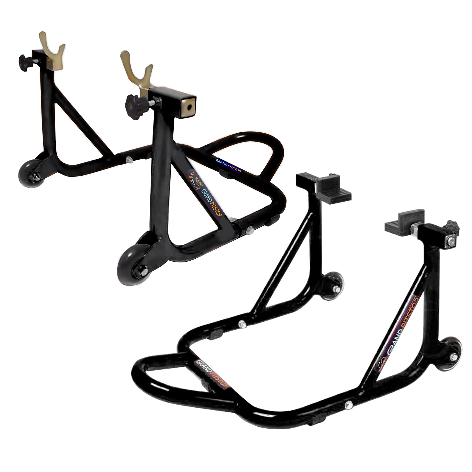 GRAND PITSTOP Motorcycle Stand, Paddock Lift Stand for Rear Wheel with Fork & Swingarm Spool,Weight capicity 990Lbs & 450 Kg's, Dismantable Stand, for Yamaha Honda Kawasaki Suzuki Motorcycles, Black