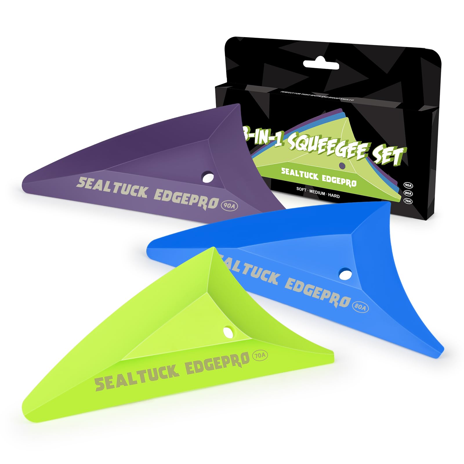 EHDIS 3PCS Window Tint Triangle Squeegee Set with Different Hardness – Professional Car Tint Tools Kit for Removing Air Bubbles, Smoothing Film