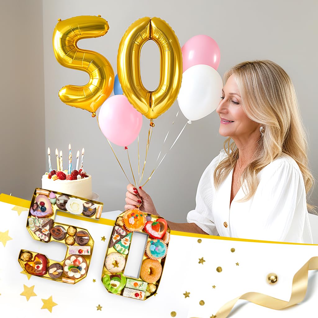 WERNNSAI Lot de 50 chiffres en carton pour charcuterie – Boîte à charcuterie pour 50e anniversaire – Plateau à remplir – Plateau alimentaire en papier mâché pour 50e anniversaire