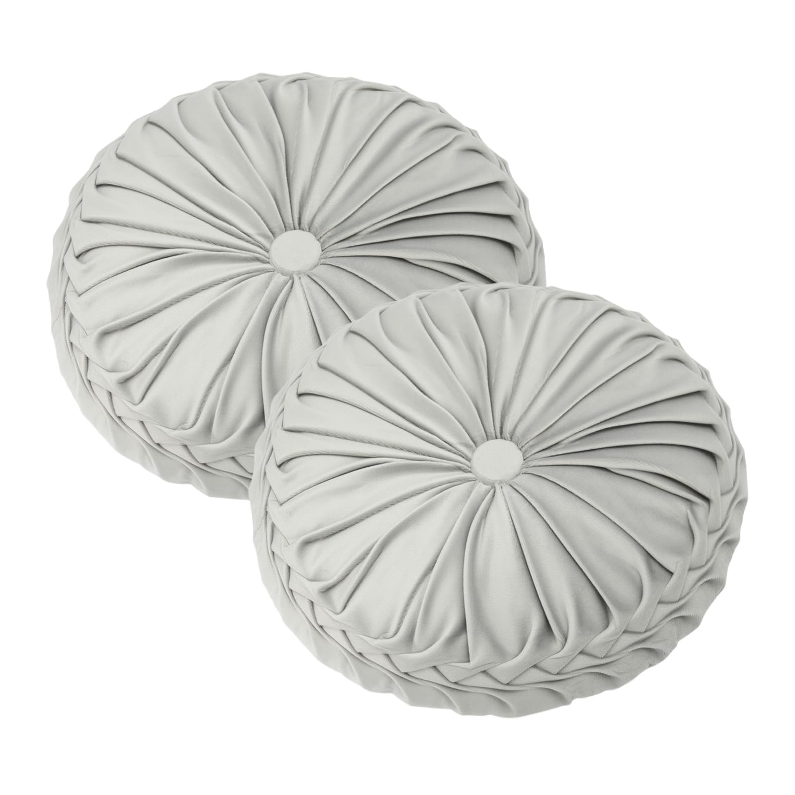 Minifactory 2pcs Washable Round Pumpkin Cushions, Soft Velvet Plush Pillows with Decorative Button, Modern Decorative Throw Pillows for Sofa, Bed, Car & Home Decor (Grey)