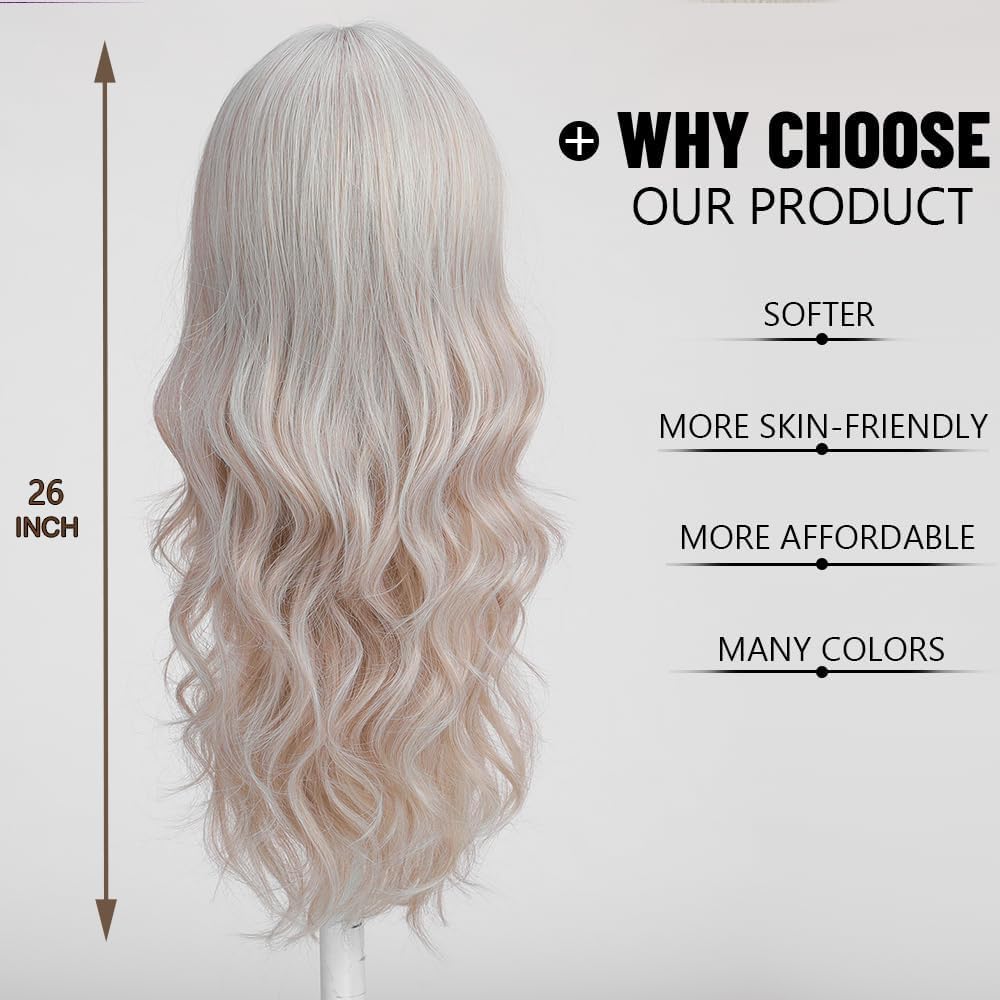 Esmee Long Straight Natural Synthetic Hair Layered Wigs for Women with Dark Roots for Daily Party Use-24 Inches: Platinum Blonde