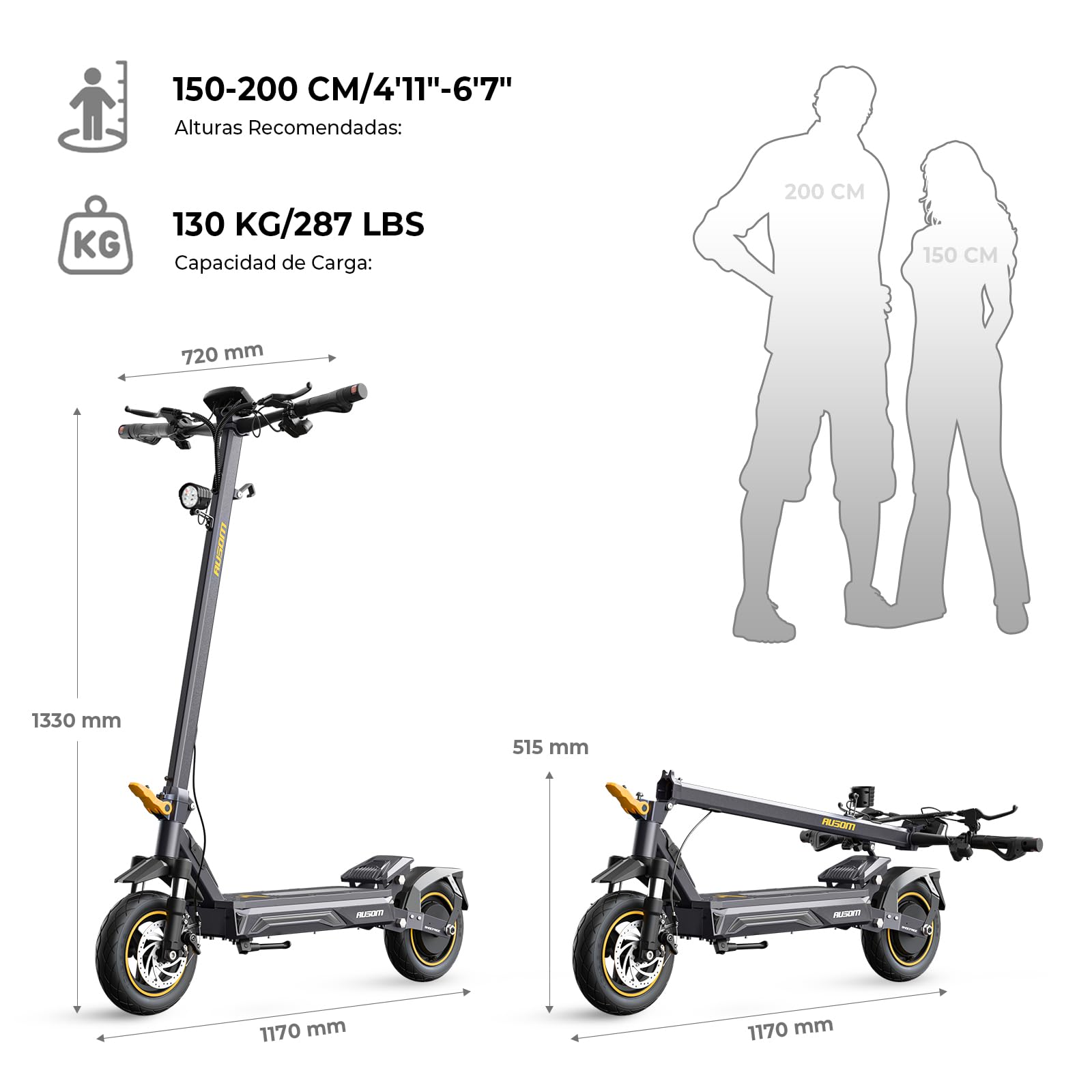 Patinete Eléctrico Ausom K20/K20 Pro, 90KM /70km Autonomía, Batería 48V, Suspensión ShocFree, Neumáticos 10", Frenos de Disco+E-ABS, Scooter eléctrico