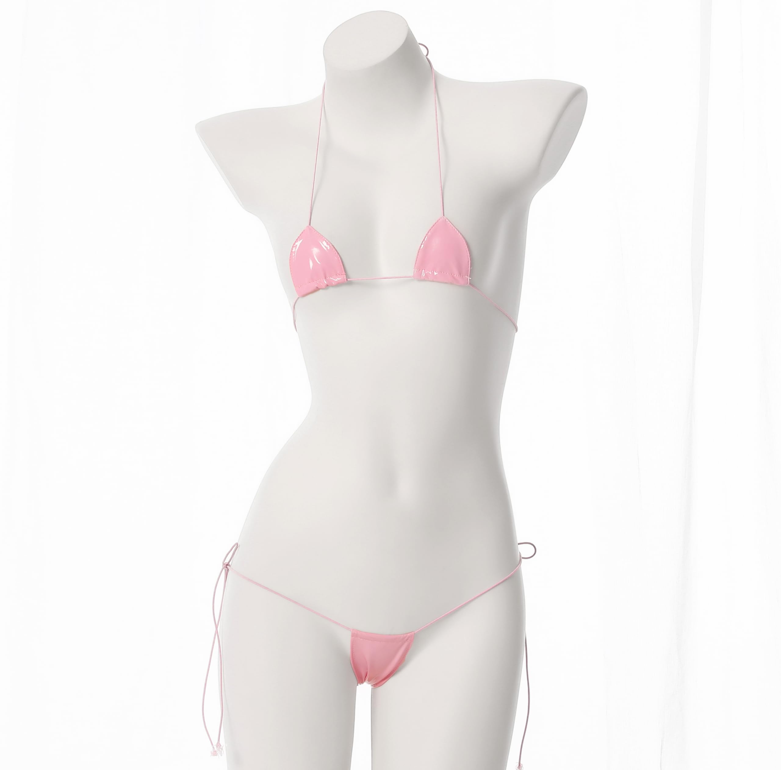 JasmyGirls Leather Micro Bikini Extreme Anime Lingerie Sexy Cosplay Outfit Japanese Bra Panty Set Two Piece Thong Swimsuit: Pink