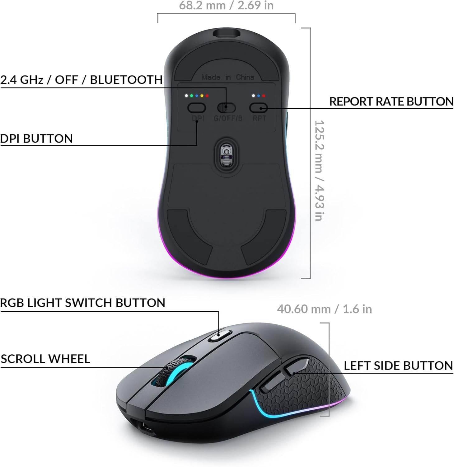 Keychron M3 Mouse Gaming Wireless 1000 Hz Polling Rate – Sensore PixArt fino a 26.000 DPI, Tri-Mode (2.4G/Bluetooth/USB-C), Ultra-Leggero, Tasti Programmabili, Bianco