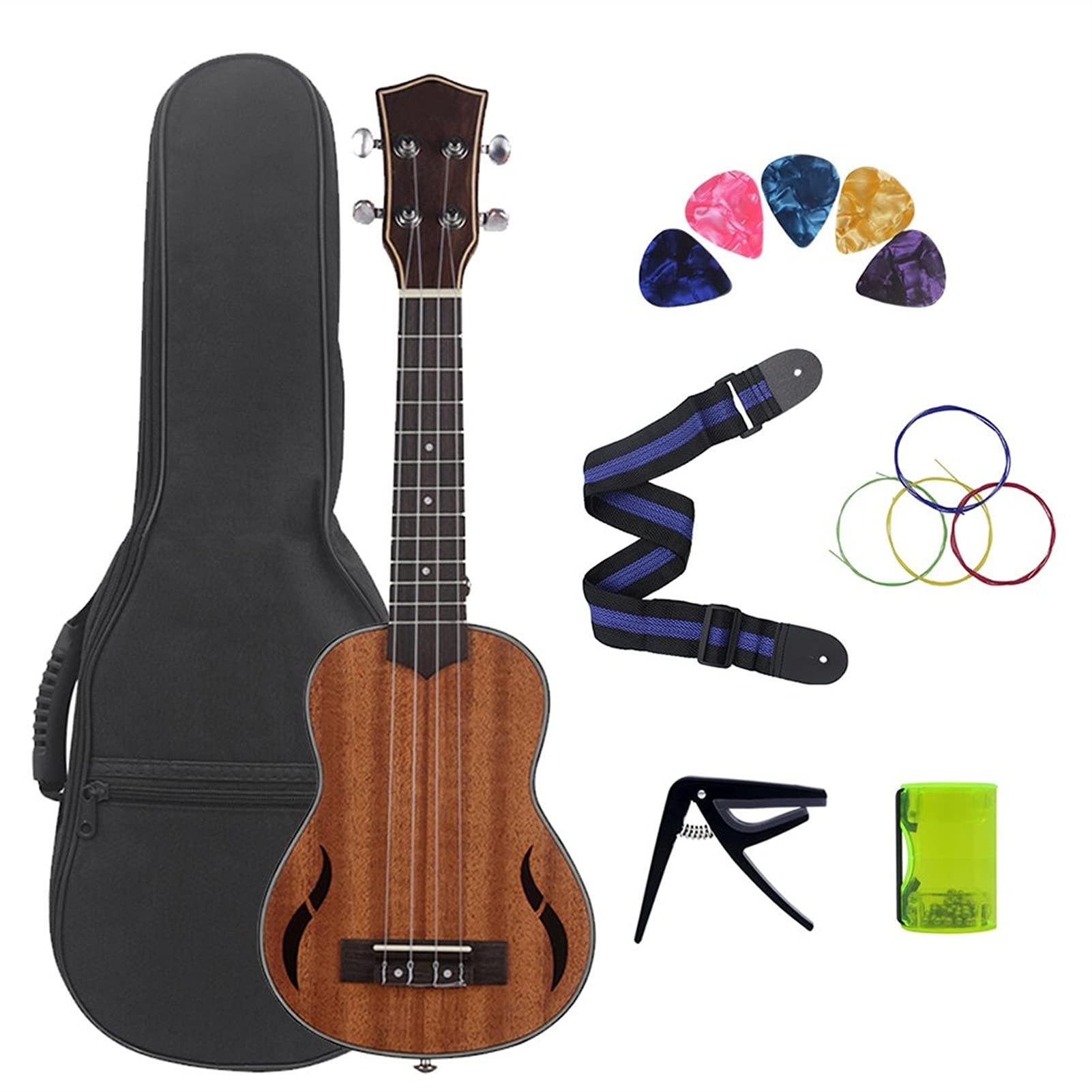 21 Pollici Ukulele Mahogany Soprano Ukulele Musica Gift Strumento 4 Corde Chitarra Hawaiana con Set Completo di Accessori Ukuleles Ukelele Starter Kit