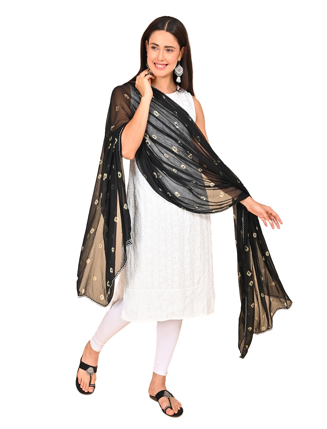 Chiffon Dupatta for Women's| With all over Bandhej Crafted | Tye&Dye Work with Designer Matching Scallop Lace| Perfect Ethnic Wear, Casual Wear| 2.25 Meters