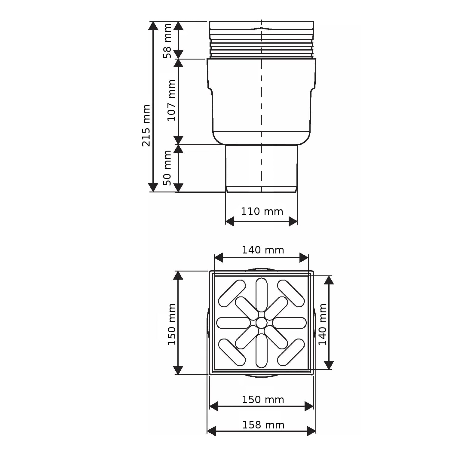 Uponor Aqua Ambient DN 110 Standard Vertical Floor Drain with Stainless Steel Drain Grate - Image 2