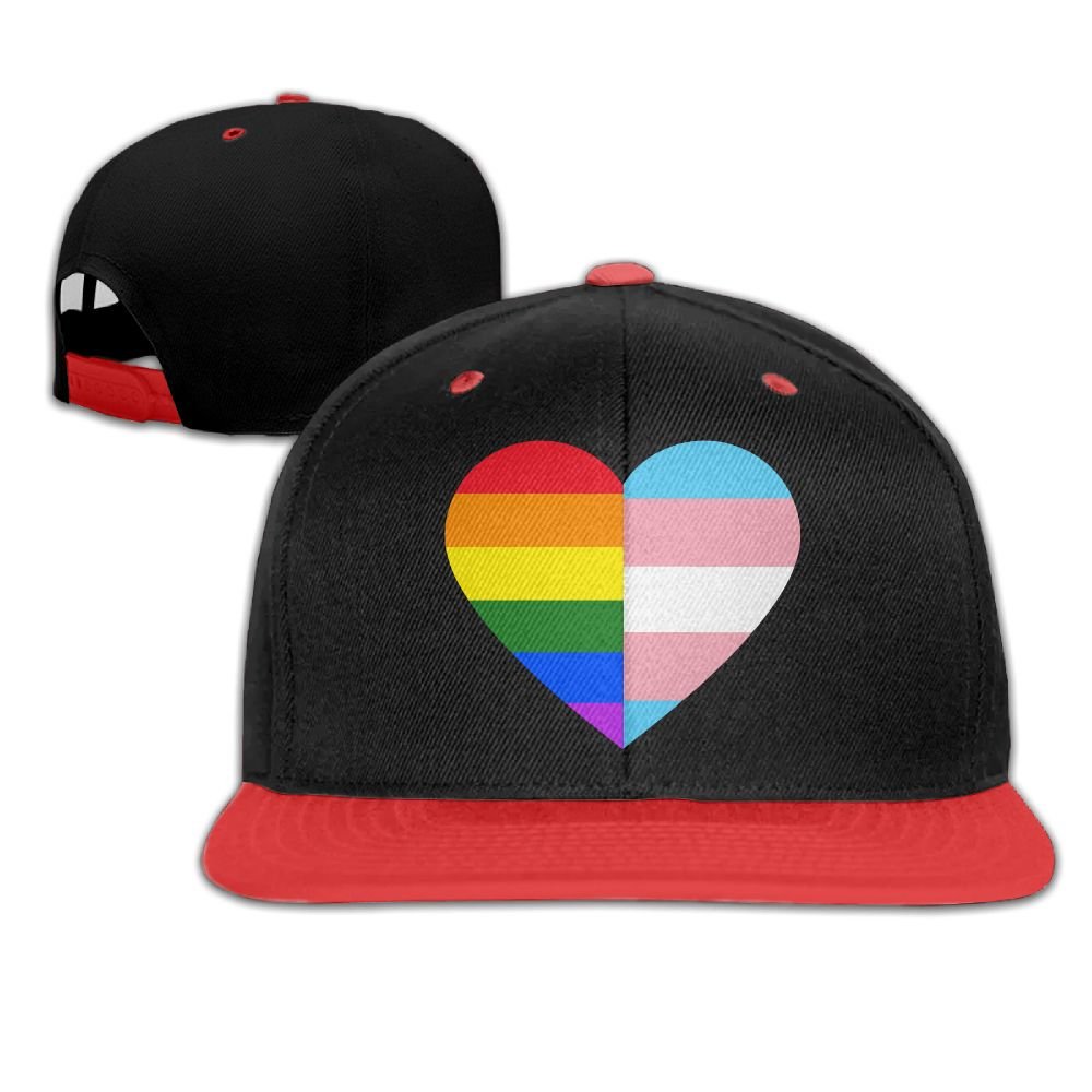LGBT Rainbow and Transgender Pride Flag Heart Unisex Hiphop Flat Brim Snapback Caps Adjustable Baseball Cap for Women