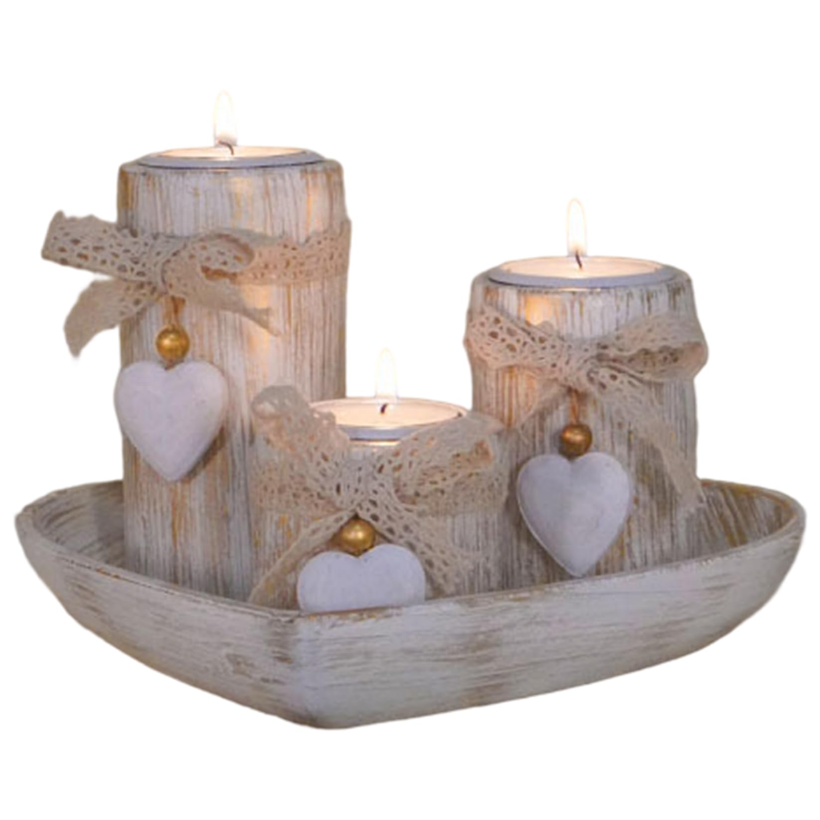 Wooden Candle Holders, 3Pcs Coffee Table Centerpiece, Tealight Candle Holders with Tray, Vintage Romantic Coffee Table Decor for Home, Wedding, Valentine's Day