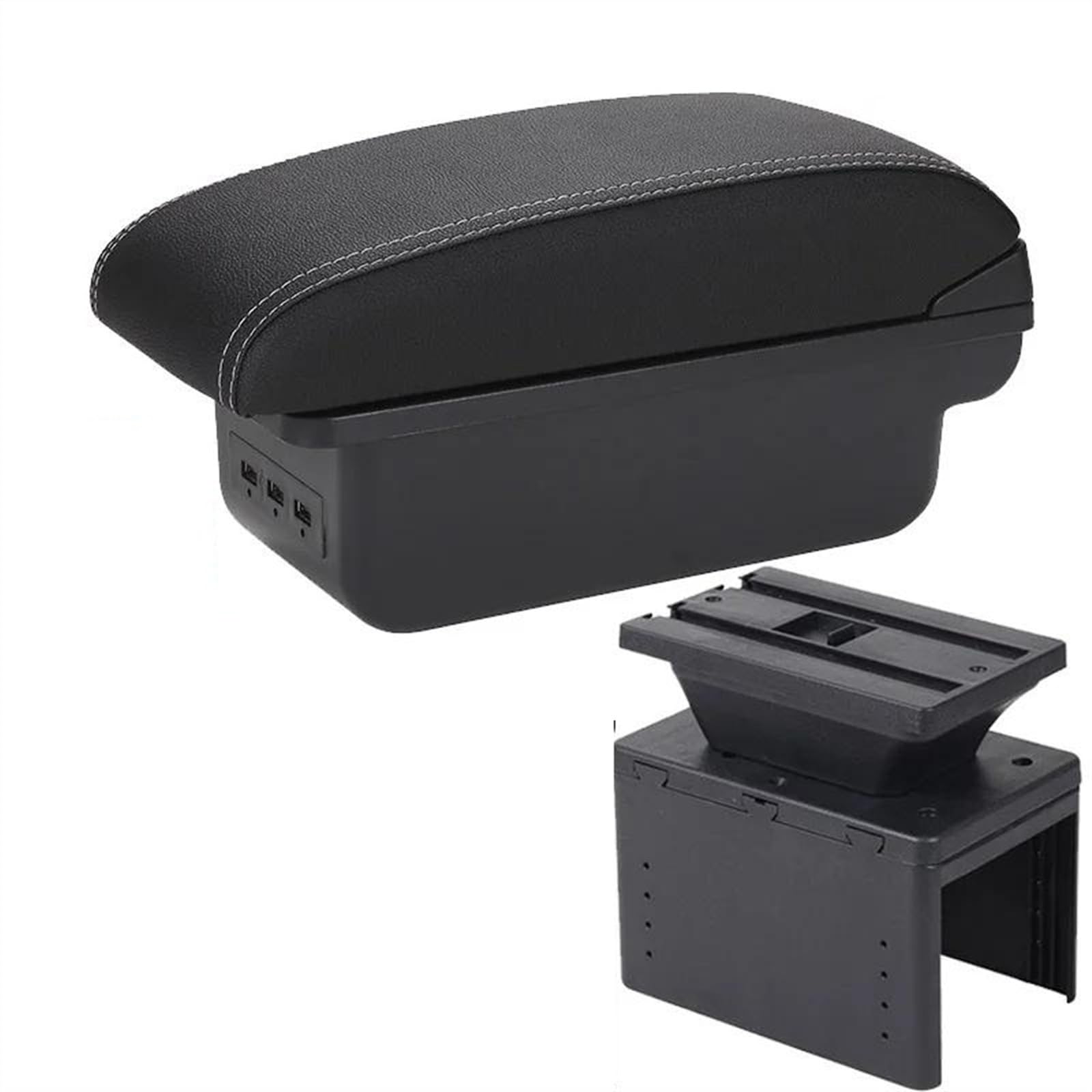 NOHEEU Armrest Box With Multifunctional Support PU Upholstered Car Interior Modification Accessories For Hyundai I20 2021 2022(B3 Black white 3USB)