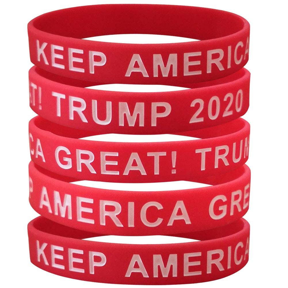 Nanafast 5Pcs Trump 2020 Red Silicone Bracelets Make America Great Again Rubber Wristbands for Men Women