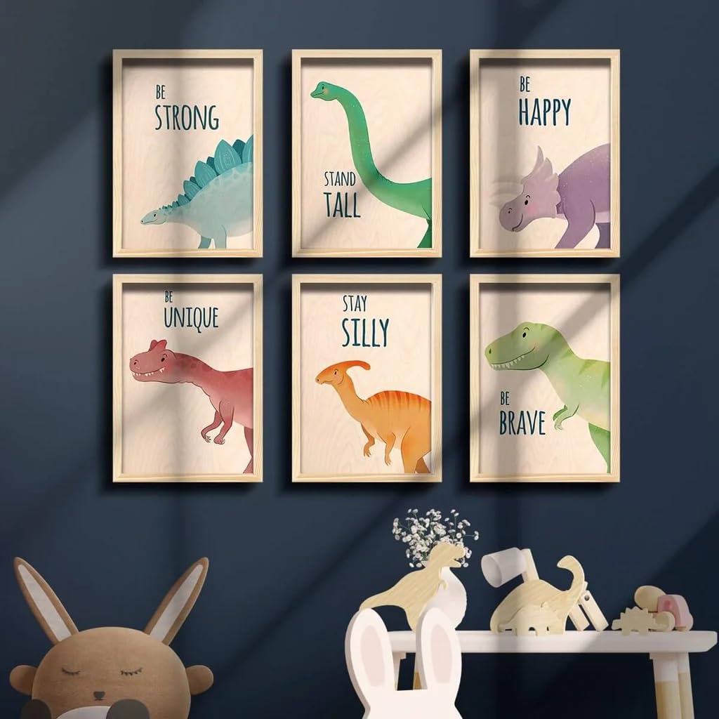 Bigsmall Dino Wooden Wall Art - Set Of 6 Wall Art Decor Showpiece (12 x 8 inch)