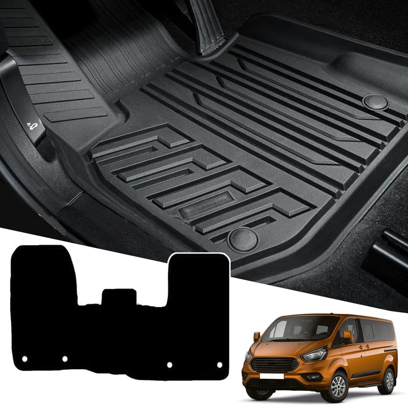 MatTrax - Car Mats for Ford Transit Custom 2013 to 2023 Tailored Car Carpet Car Mats Set with Accessories Anti-Slip Car Floor Mats Waterproof Easy to Clean - Black Edging Carpet