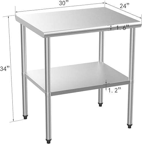 Miniatura 5 de ROVSUN Mesa de acero inoxidable de 30 x 24 pulgadas para preparación y trabajo, mesas de trabajo comerciales y estaciones de trabajo, mesa de metal