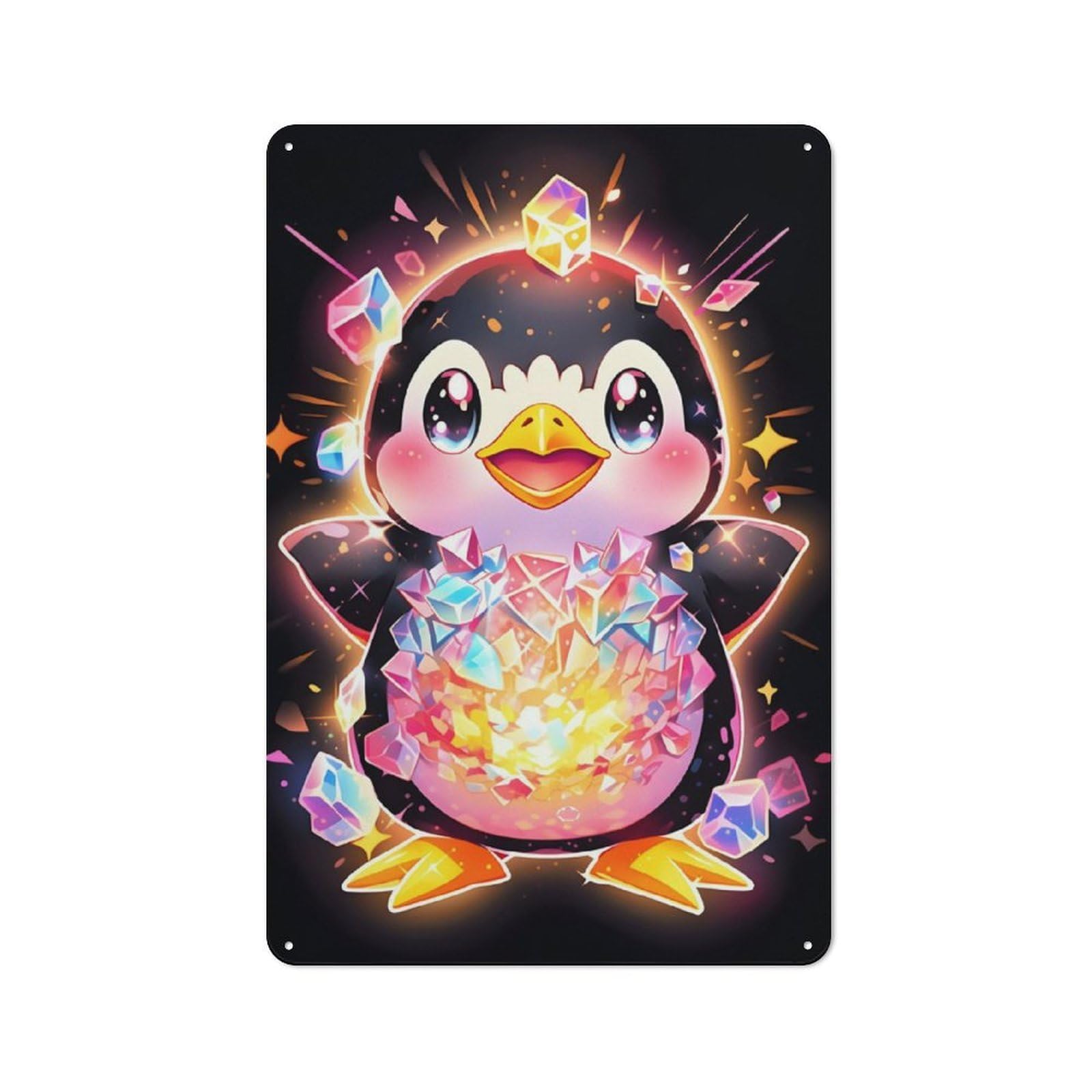 Junmoney Shiny Diamond Penguin Retro Tin Sign 30X20cm For Home Office Or Studio, Suited To Home Office Decor Fans