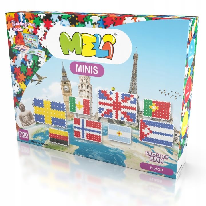Meli Minis Flags Set - 700 bloques de construcción, juguetes creativos para niños a partir de 3 años, construcción de banderas de todo el mundo, instrucciones con 84 banderas, tamaño 21 x 15 cm