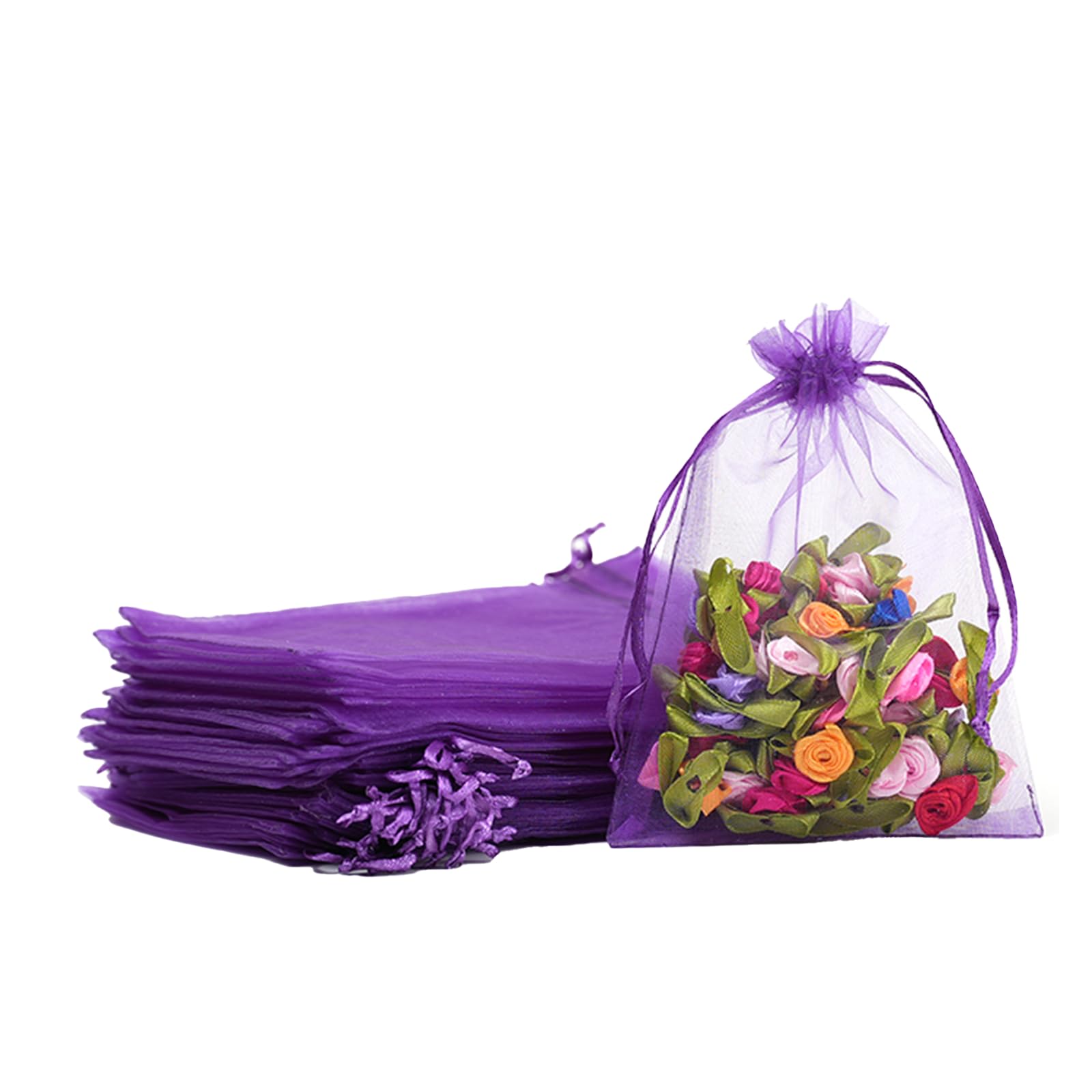 100pk Deep Purple Organza Gift Bags,10x15cm Small Organza Favor Bags,Wedding Jewelry Pouches with Drawstring,Mesh Candy Favour Bag Party Sweet Bags for Birthday,Wedding,Christmas,Gift Wrapping