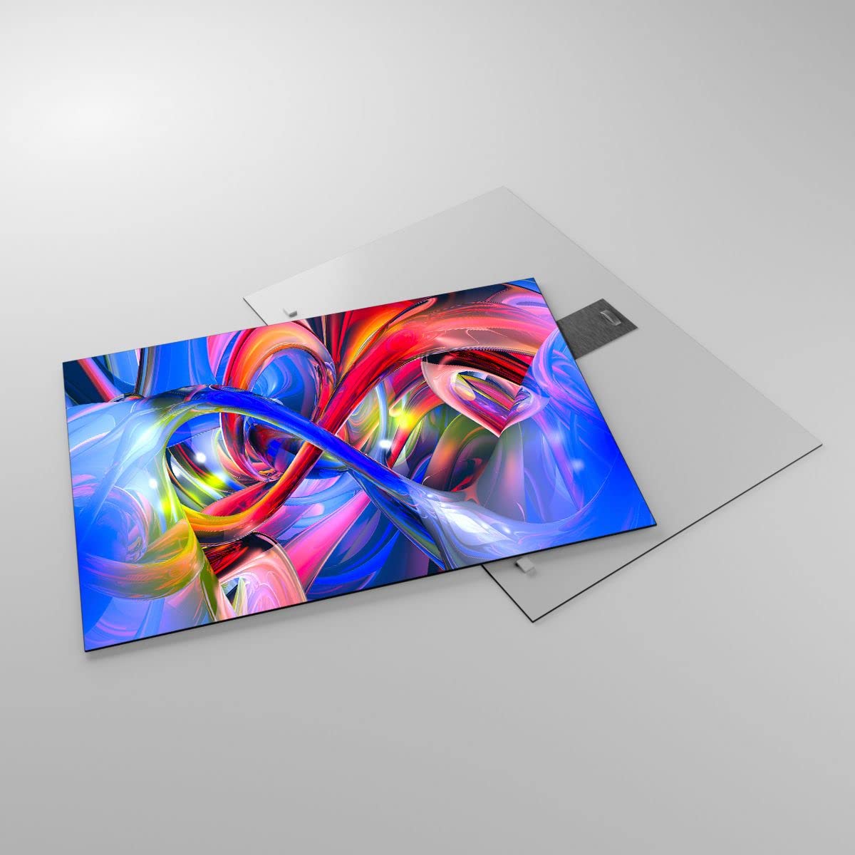 Tableau Sur Verre 120x50cm - Motif Abstrait Graphique Multicolore - Décoration Murale Moderne