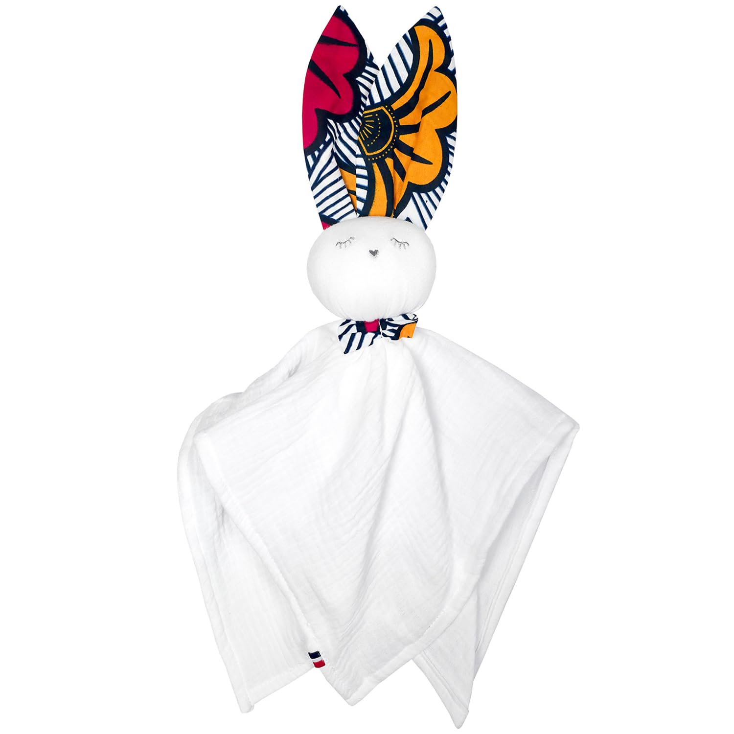 SEVIRA KIDS | Doudou lapin en gaze de coton, Wax - Rouge - Made in France