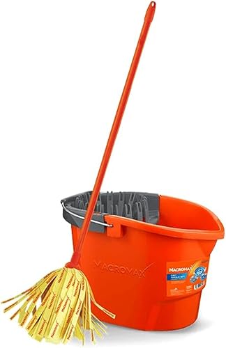 Macromax First Cleaning Set - Juego de trapeador compacto y cubo con mango ergonómico, fuerte absorción y secado rápido, limpiador de suelos diario