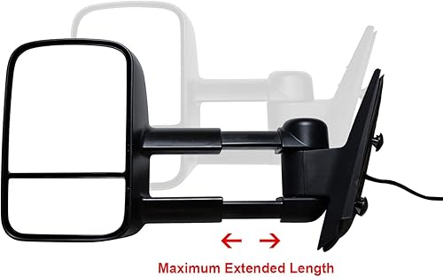 Miniatura 6 de AERDM Nuevo par de espejos de remolque eléctricos con textura negra telescópica telescópica con luz de flecha de señal de flecha, espejos laterales