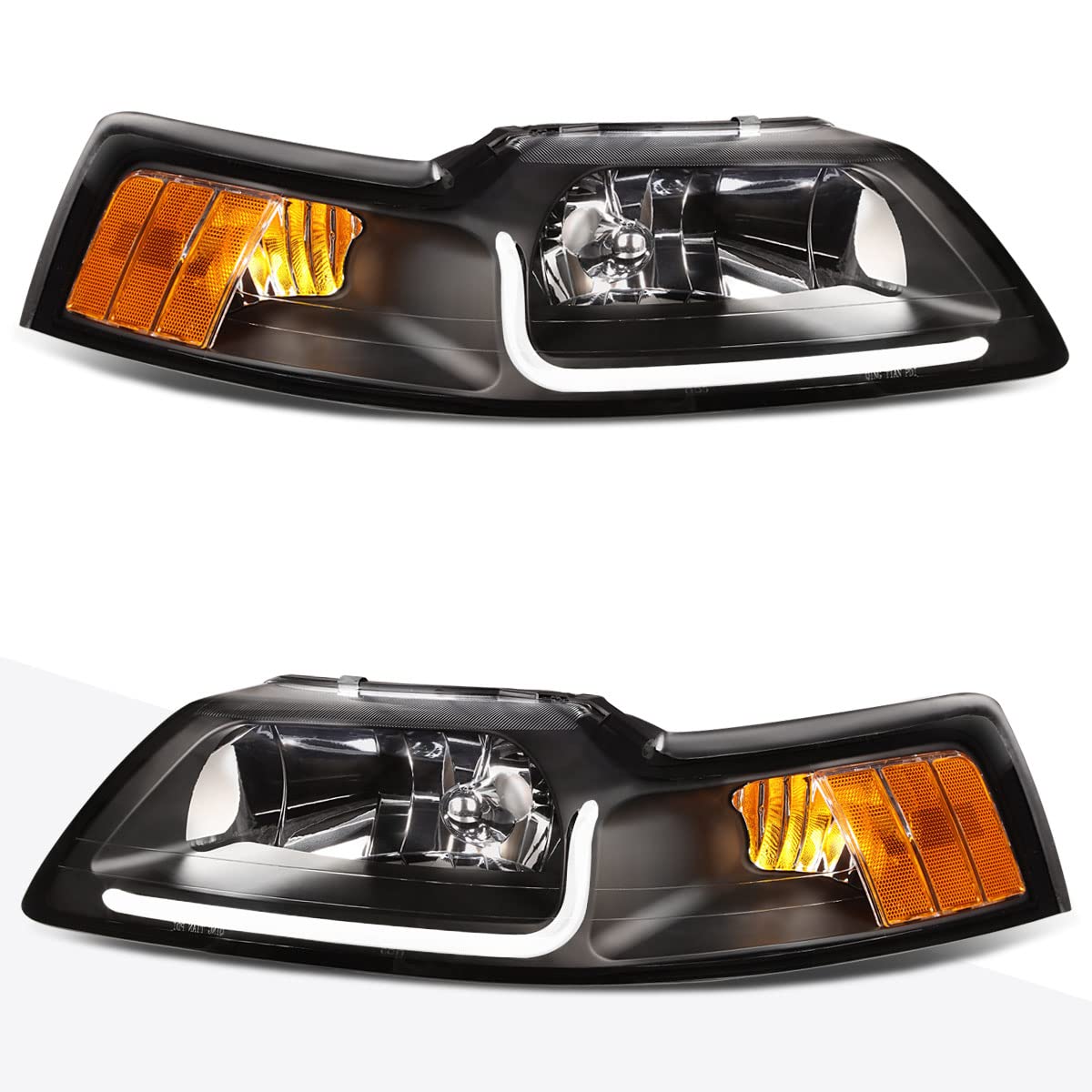 PM PERFORMOTOR Clear Lens Amber Corner LED Headlight Compatible with 99-04 Mustang, PMHL-FMUS-9904-LB-BA