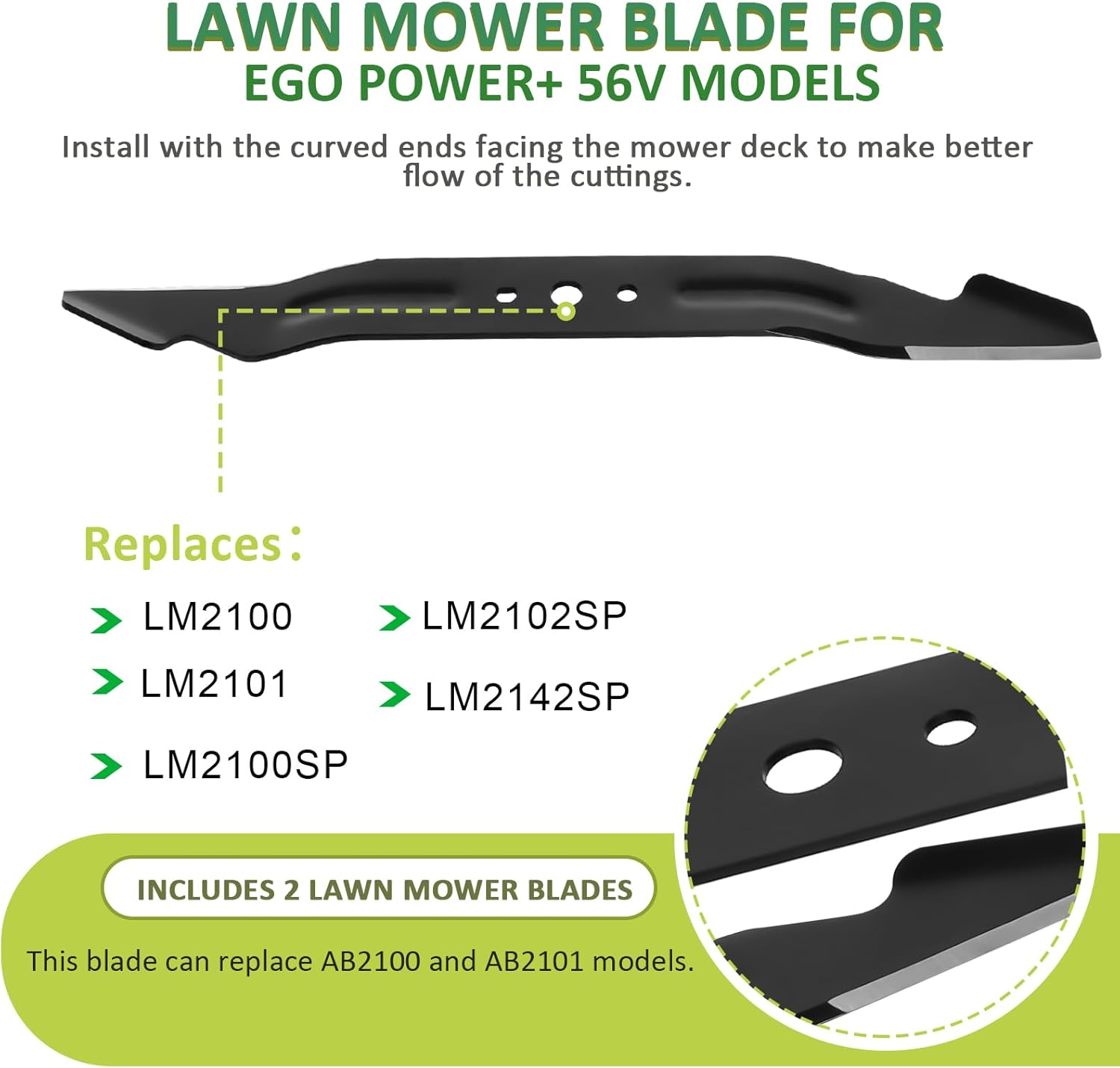 Ketofa 2 Pack AB2100 Lawn Mower Blade Replacement Compatible with EGO Power+ 56V Models LM2100 LM2101 LM2100SP LM2102SP, 3-in-1 Mower Blade for Mulching, Bagging & Side Discharge Black