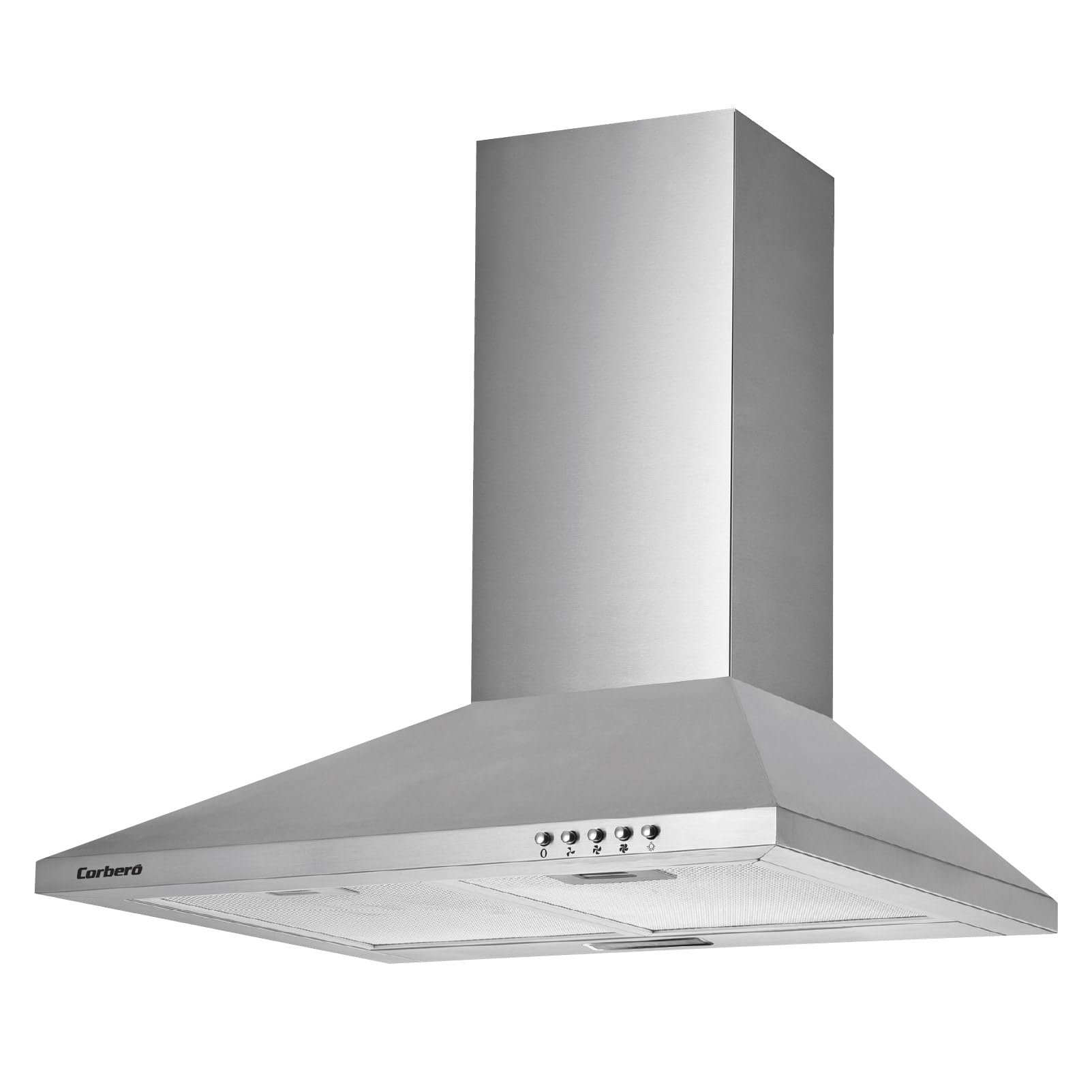 Corberó - Campana Extractora Pirámide 60 cm | TEIDE636X |375.4 m3/h | 57db | 36.5 W | 3 Velocidades | Control por Pulsador |2 Filtros de Aluminio + Filtro de Carbon | Inox