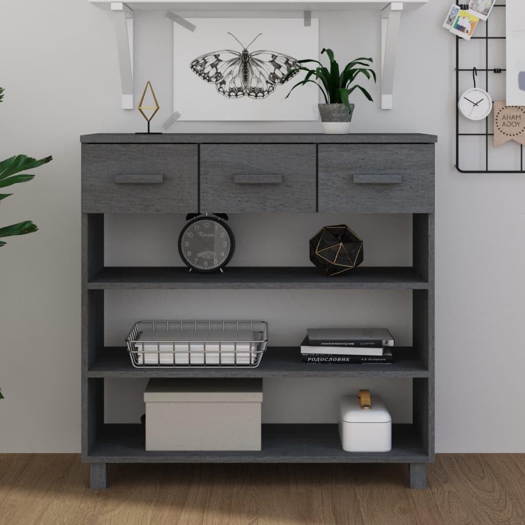HAMAR - Mesa consola (90 x 35 x 90 cm, madera maciza de pino con 3 estantes y 3 cajones para almacenamiento, mesa auxiliar, mesa auxiliar, mesa auxiliar de madera robusta, para decoración y